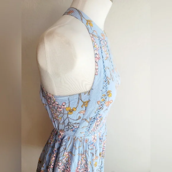 ABEL THE LABEL BLUE FLORAL FIT & FLARE JAASE BACKLESS HALTER MINI DRESS SZ SMALL - Picture 11 of 16